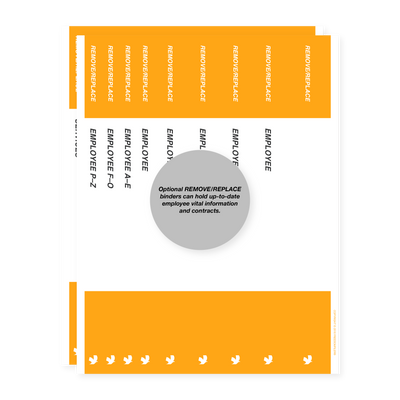 filing system labels, employee, binder spine, orange