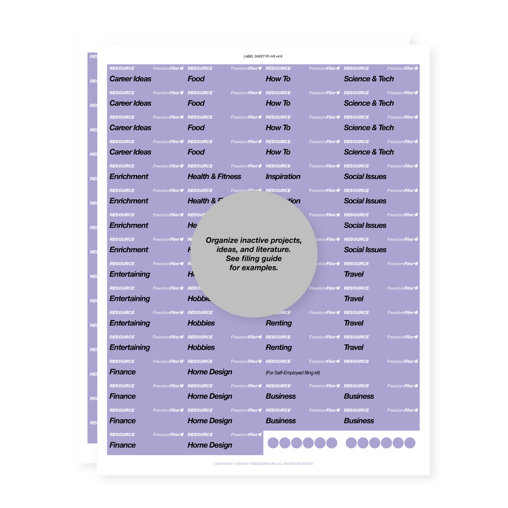 filing system labels, home, 1/5 tab, purple