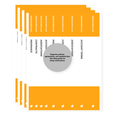 filing system labels, self-employed businesses, binder spine, orange