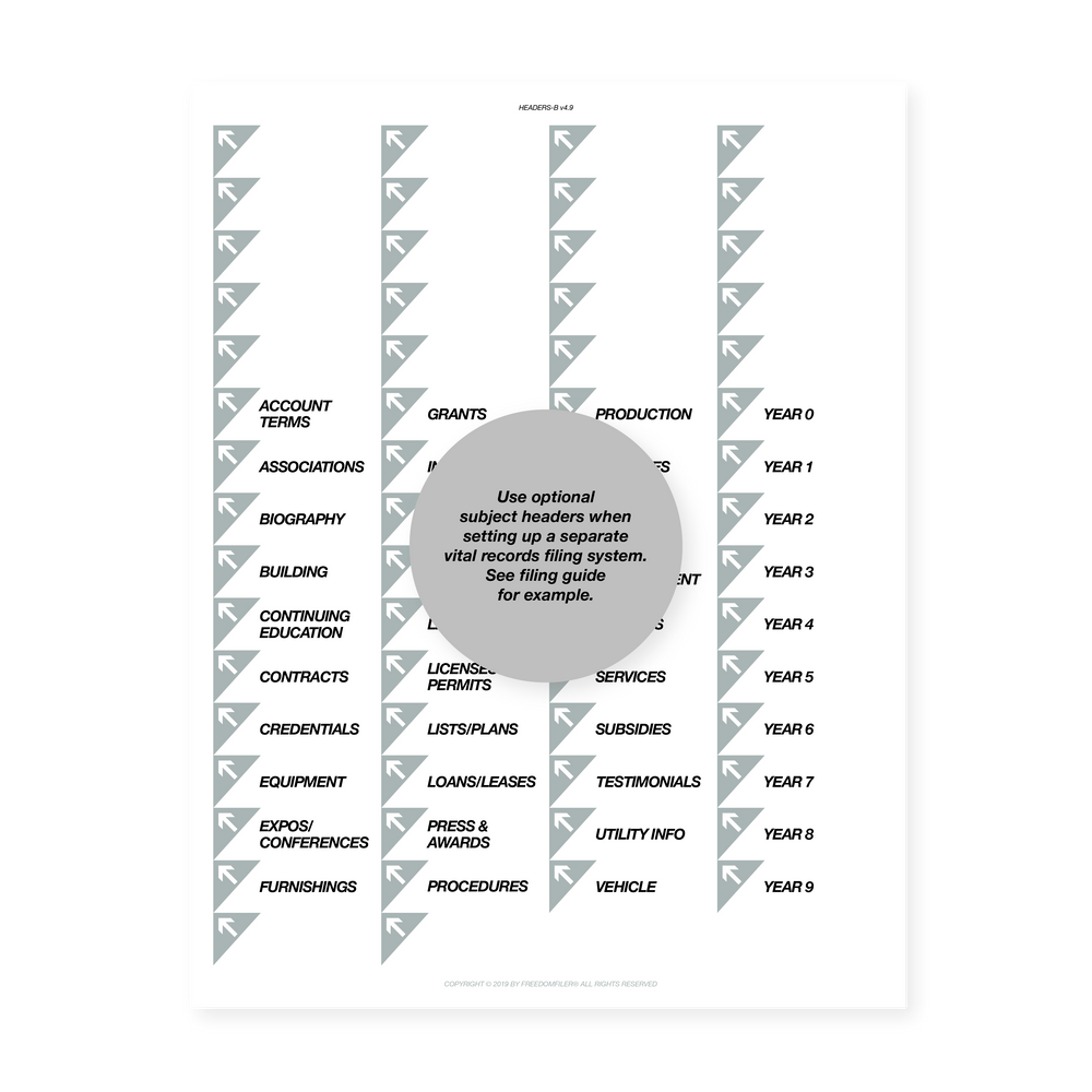 filing system labels, business, 1/3 tab, with arrows