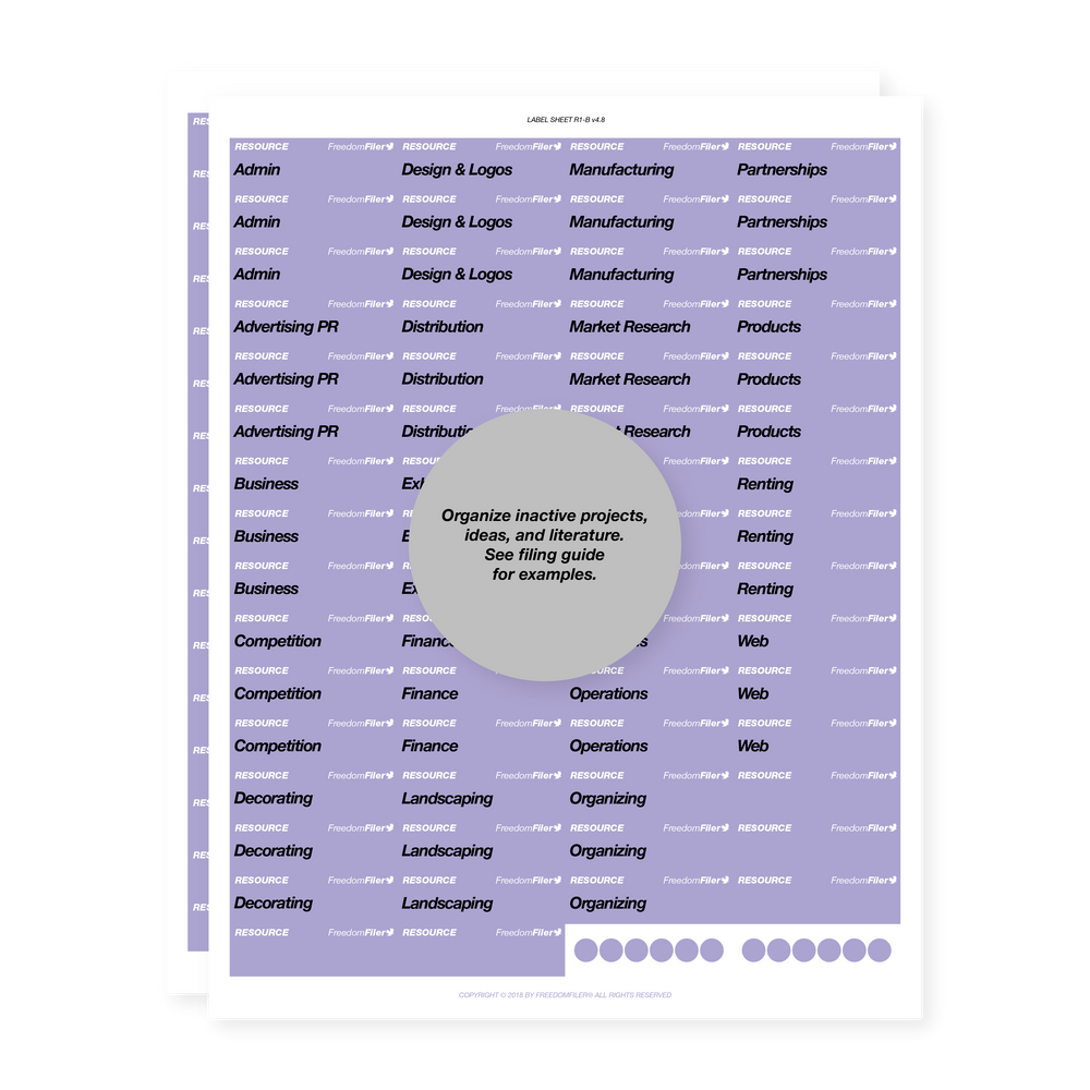 filing system labels, business, 1/5 tab, purple