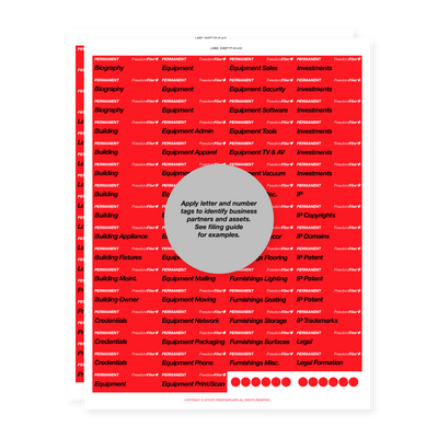 filing system labels, business, 1/5 tab, red