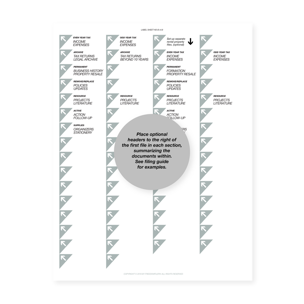 filing system labels, business, 1/5 tab, with arrows