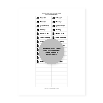 filing system labels, business, active binder, mini A