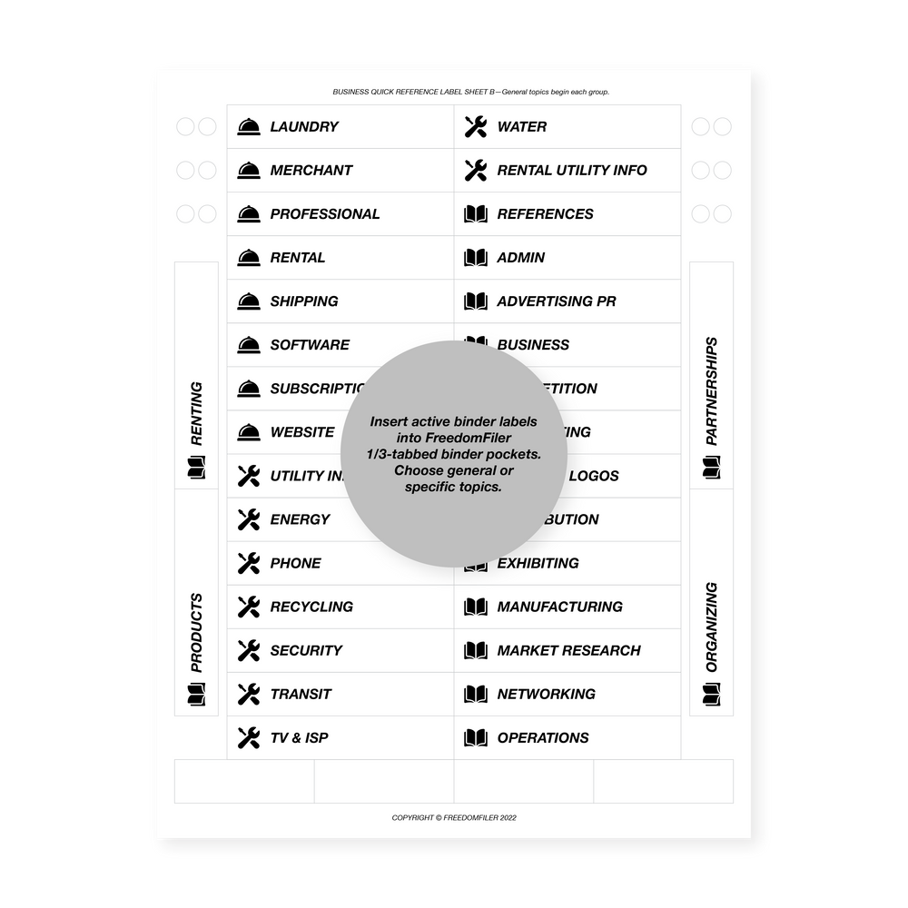 filing system labels, business, active binder, quick reference B