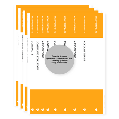 filing system labels, business, binder spine, orange