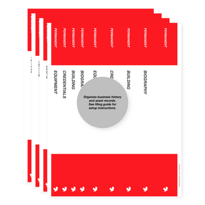 filing system labels, business, binder spine, red