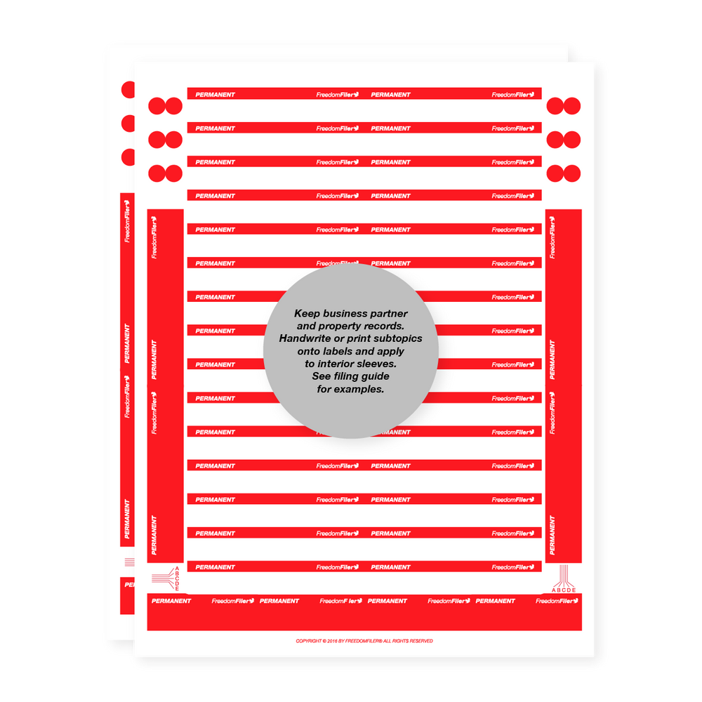 filing system labels, business interior, 1/3 tab, red