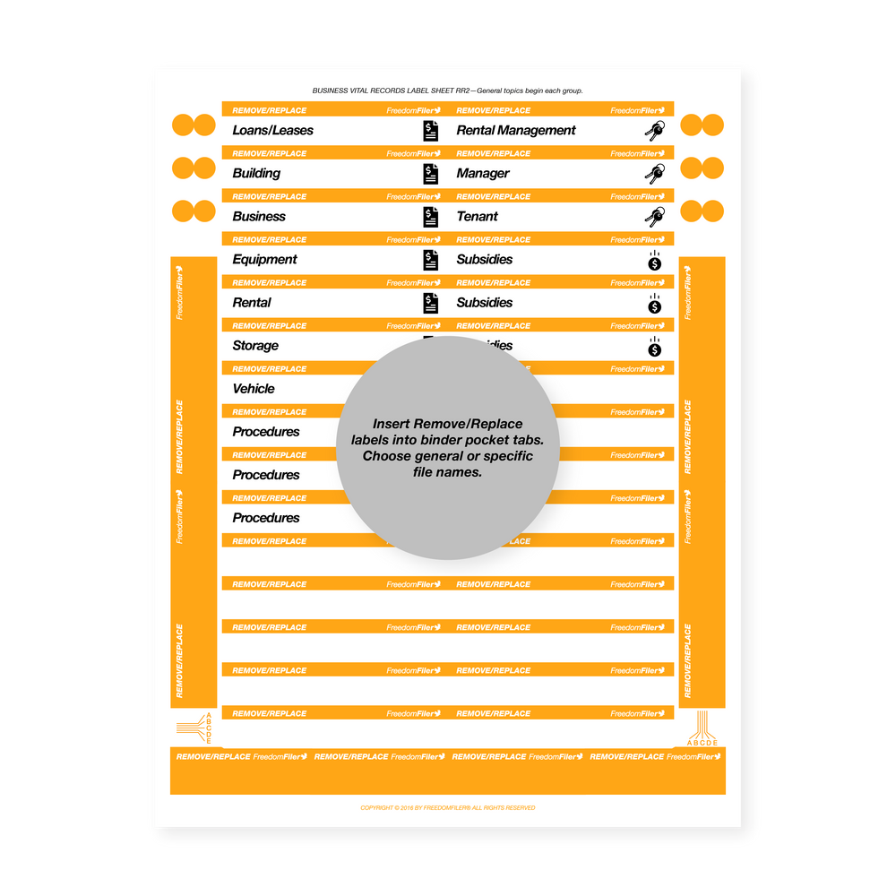 filing system labels, business, vital records binder, orange 2