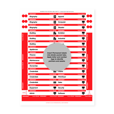 filing system labels, business, vital records binder, red 1