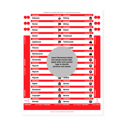 filing system labels, business, vital records binder, red 3