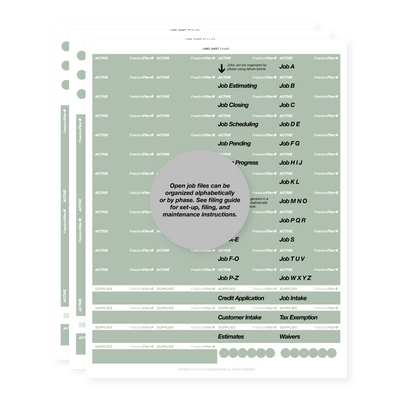 filing system labels, customer & job file, gray