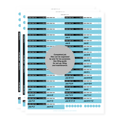 filing system labels, customer & job file, light blue