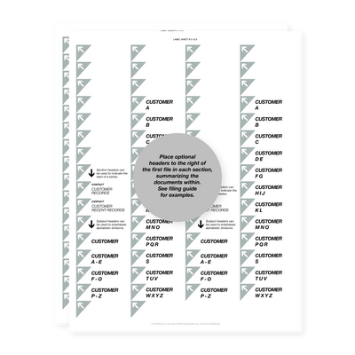 filing system labels, customer & job file, with arrows