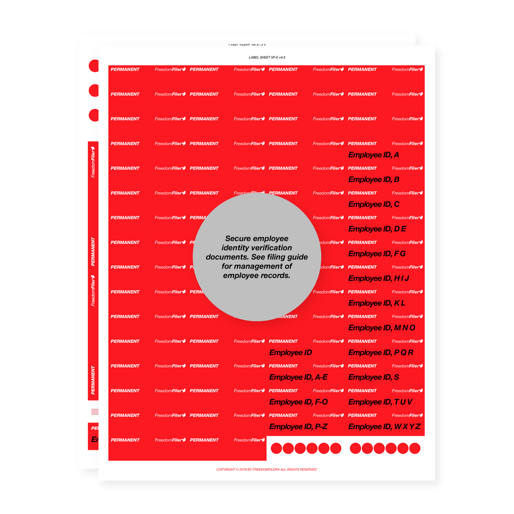 filing system labels, employee file, red