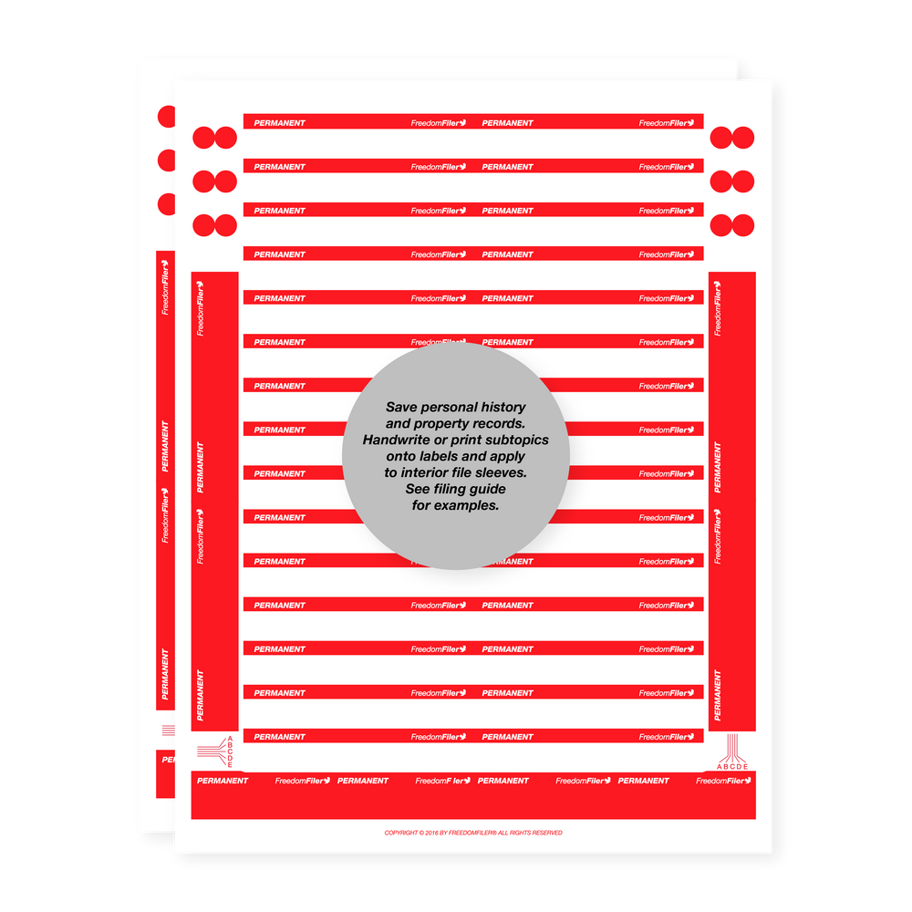 filing system labels, home, interior file, red