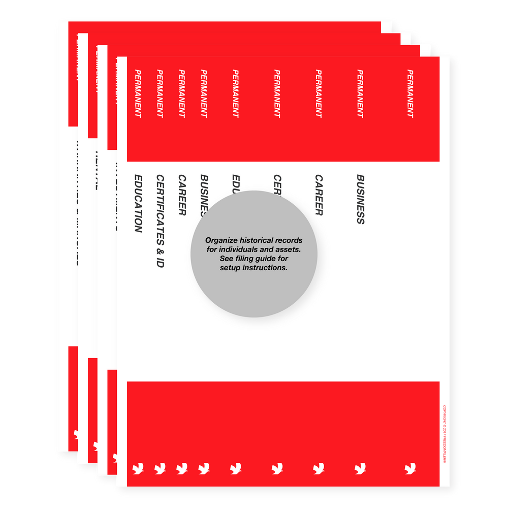 filing system labels, self-employed, binder spine, red