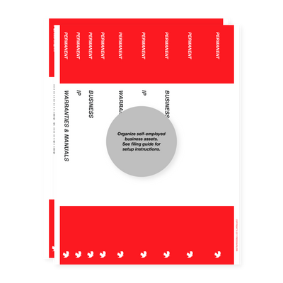filing system labels, self-employed businesses, binder spine, red