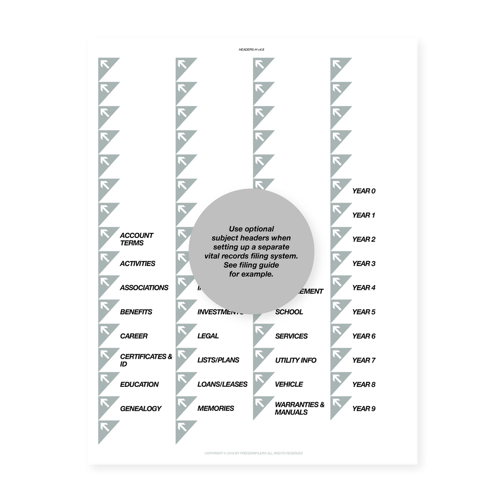 filing system labels, self-employed, third-tab, with arrows