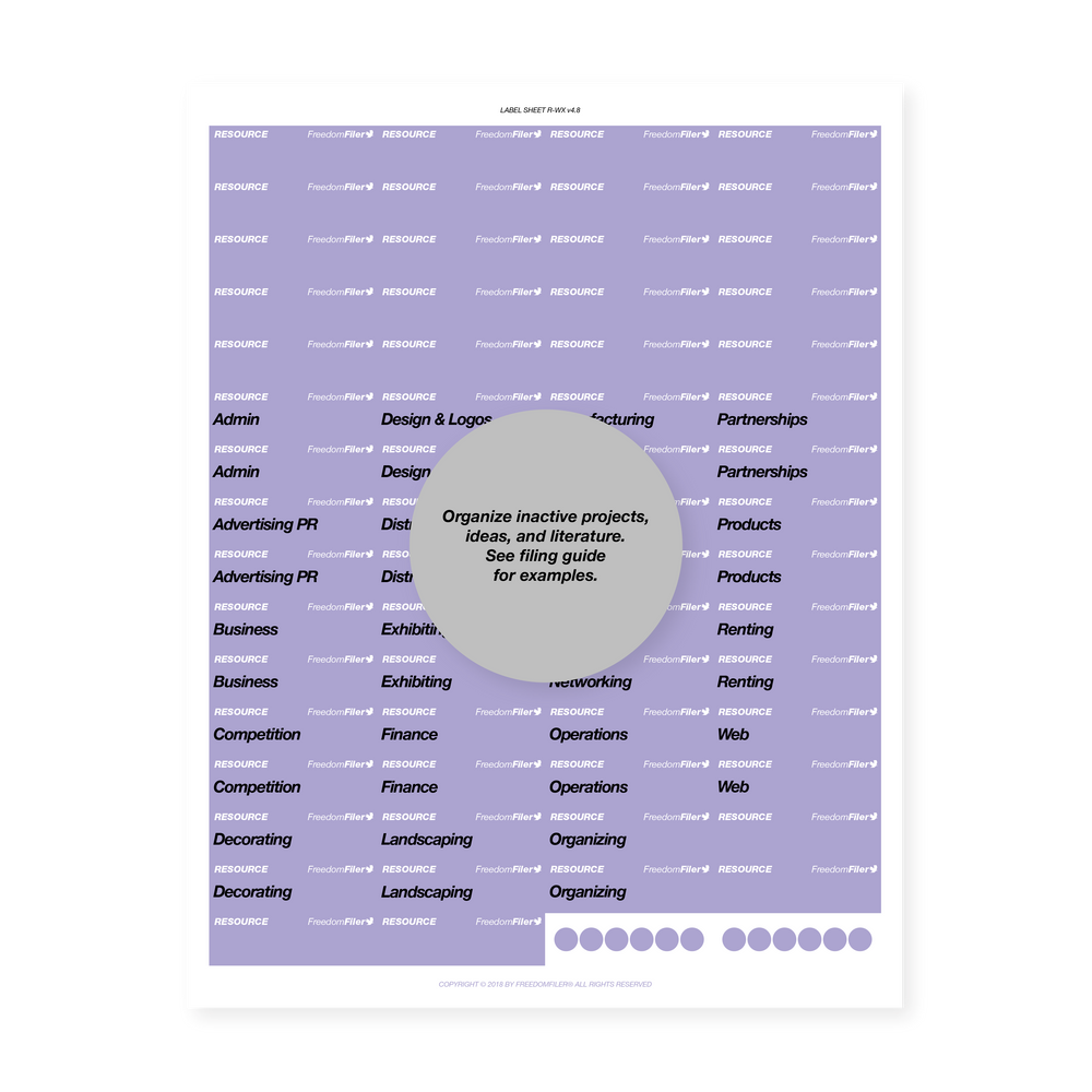 filing system labels, workspace, 1/5 tab, purple